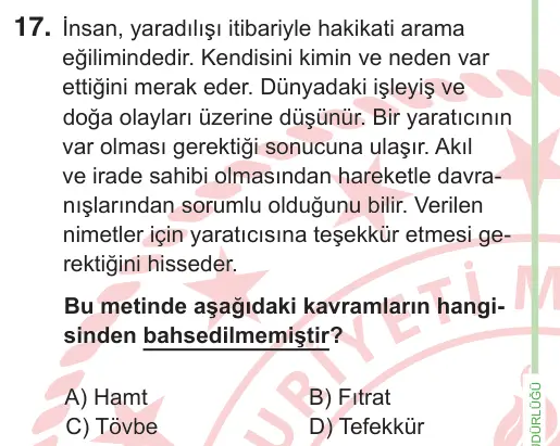 9, 10. Sınıf Sosyal Bilgiler 2026 İOKBS Bursluluk Sınavı 17. Soru görseli