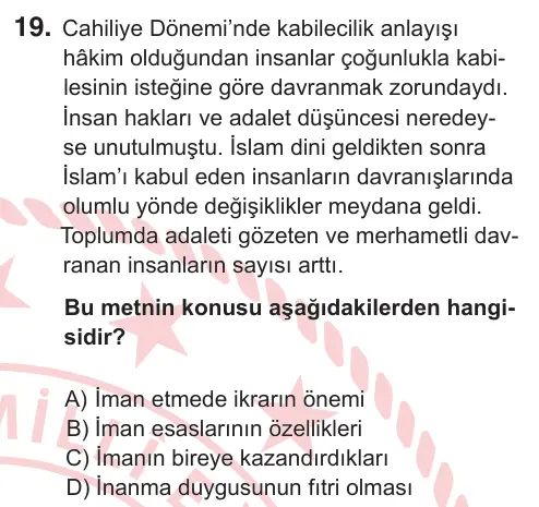 9, 10. Sınıf Sosyal Bilgiler 2026 İOKBS Bursluluk Sınavı 19. Soru görseli