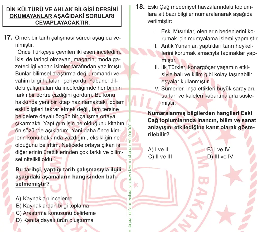 9, 10. Sınıf Sosyal Bilgiler 2026 İOKBS Bursluluk Sınavı 20. Soru görseli (2/4)
