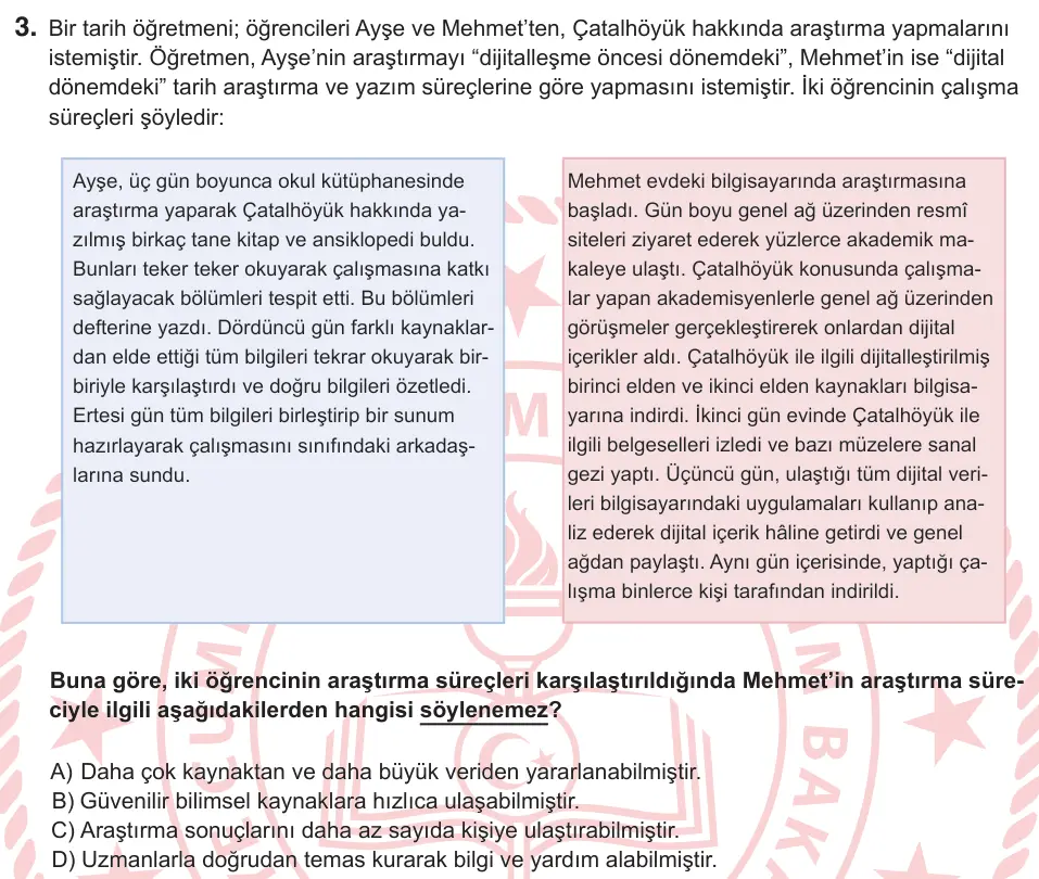 9, 10. Sınıf Sosyal Bilgiler 2026 İOKBS Bursluluk Sınavı 3. Soru görseli