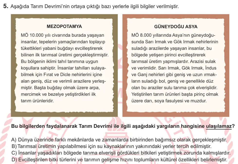 9, 10. Sınıf Sosyal Bilgiler 2026 İOKBS Bursluluk Sınavı 5. Soru görseli