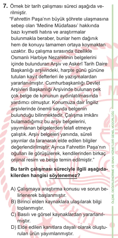9, 10. Sınıf Sosyal Bilgiler 2026 İOKBS Bursluluk Sınavı 7. Soru görseli