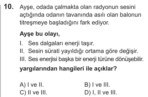 LGS 2018 Sayısal Fen Bilimleri 10. Soru görseli