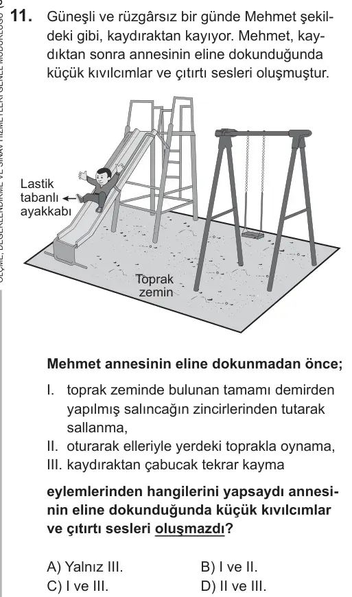 LGS 2018 Sayısal Fen Bilimleri 11. Soru görseli