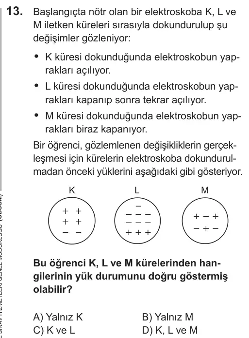 LGS 2018 Sayısal Fen Bilimleri 13. Soru görseli