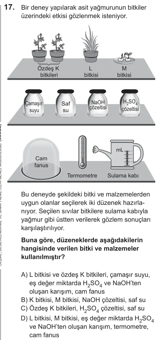 LGS 2018 Sayısal Fen Bilimleri 17. Soru görseli
