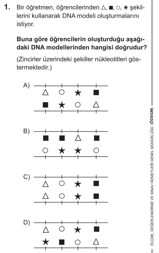 LGS 2018 Sayısal Fen Bilimleri 1. Soru görseli