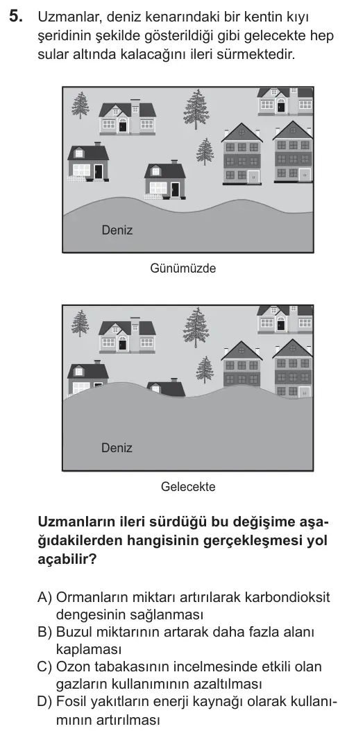 LGS 2018 Sayısal Fen Bilimleri 5. Soru görseli