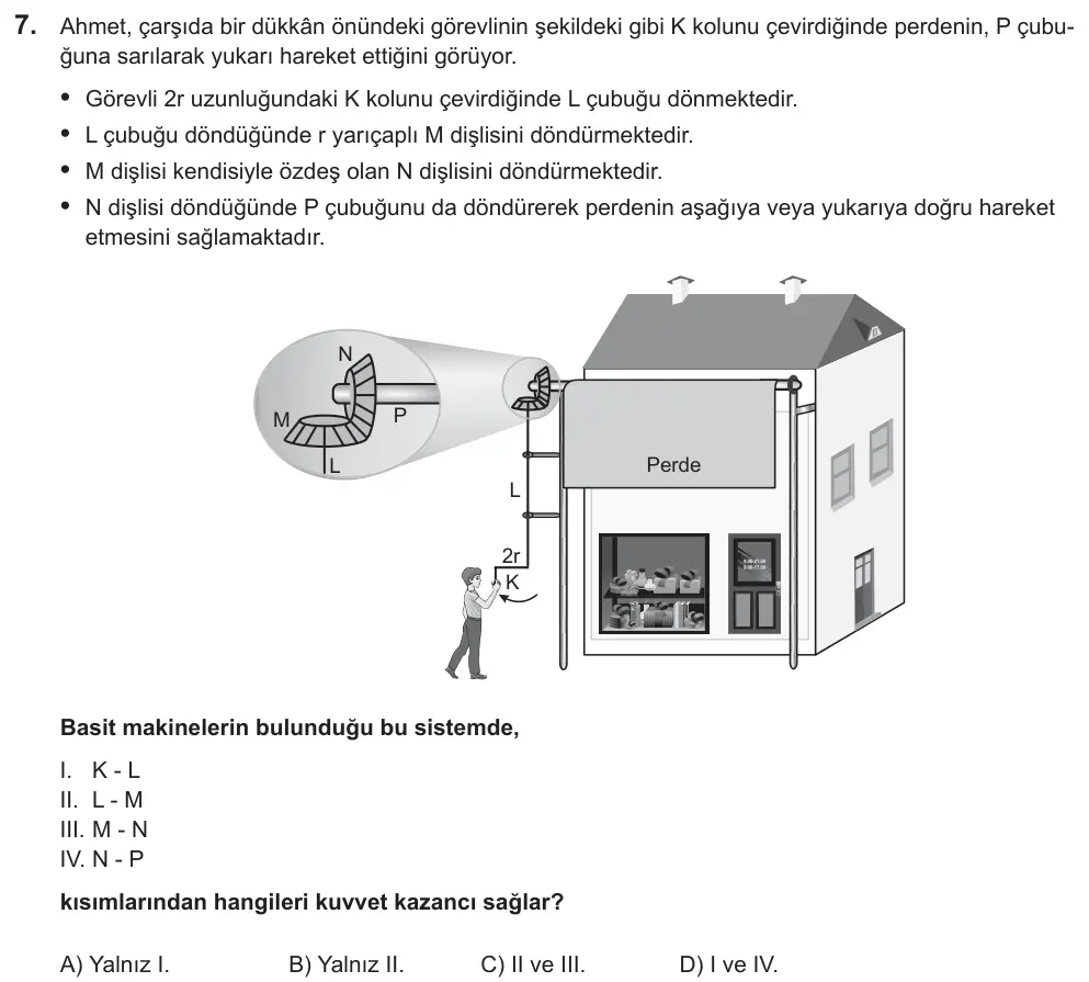 LGS 2018 Sayısal Fen Bilimleri 7. Soru görseli