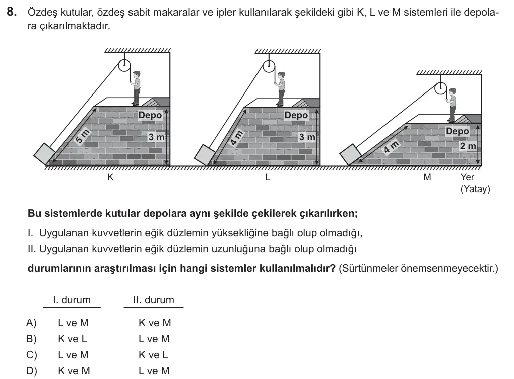 LGS 2018 Sayısal Fen Bilimleri 8. Soru görseli