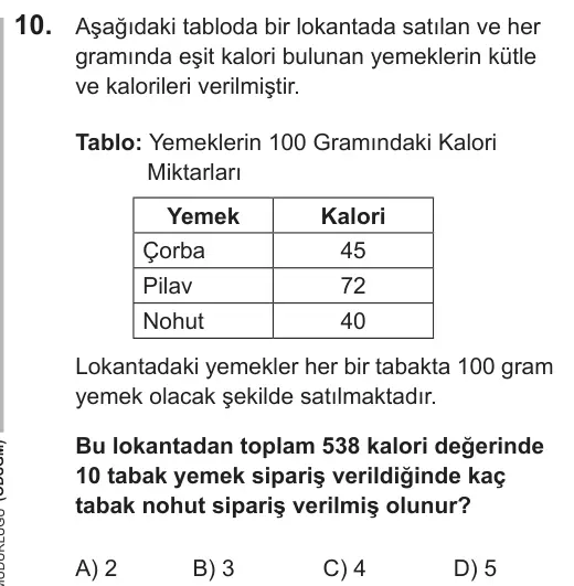 LGS 2018 Sayısal Matematik 10. Soru görseli