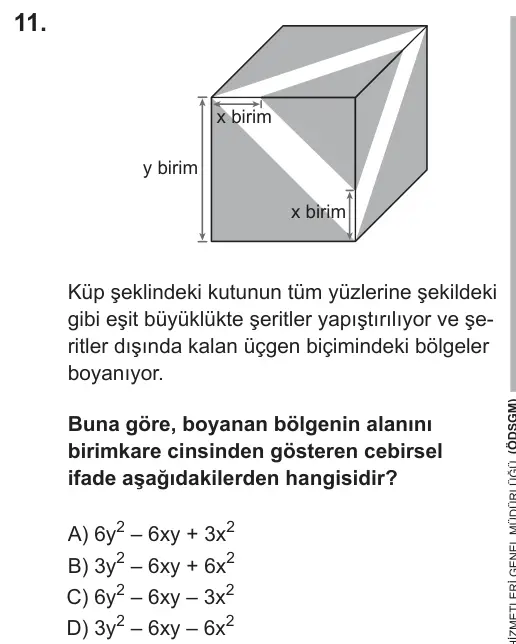 LGS 2018 Sayısal Matematik 11. Soru görseli