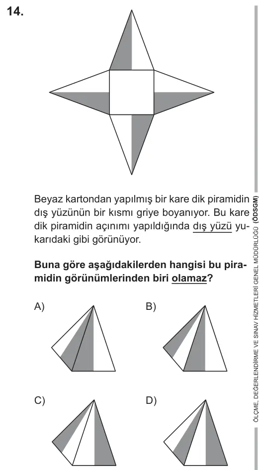 LGS 2018 Sayısal Matematik 14. Soru görseli