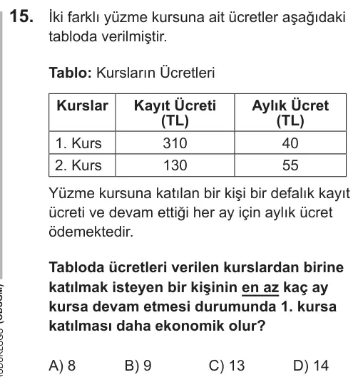 LGS 2018 Sayısal Matematik 15. Soru görseli