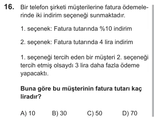 LGS 2018 Sayısal Matematik 16. Soru görseli