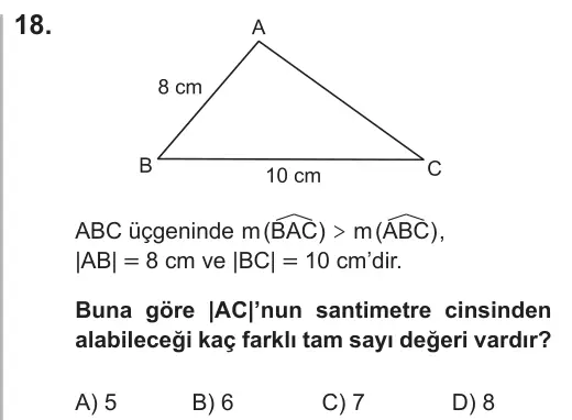 LGS 2018 Sayısal Matematik 18. Soru görseli