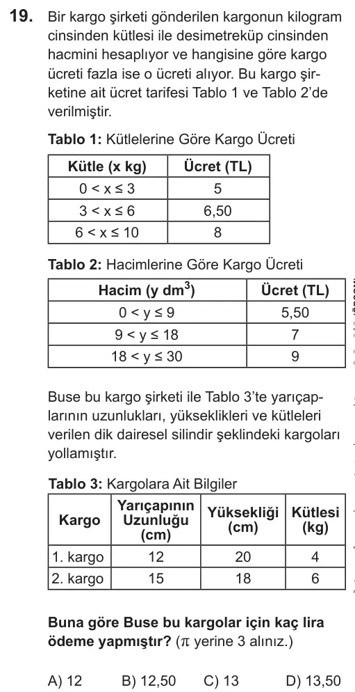 LGS 2018 Sayısal Matematik 19. Soru görseli