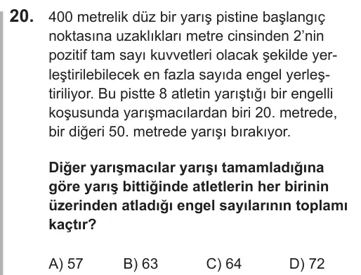 LGS 2018 Sayısal Matematik 20. Soru görseli