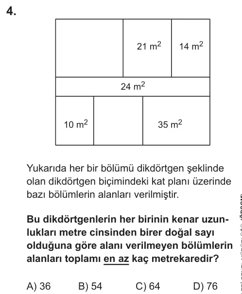 LGS 2018 Sayısal Matematik 4. Soru görseli