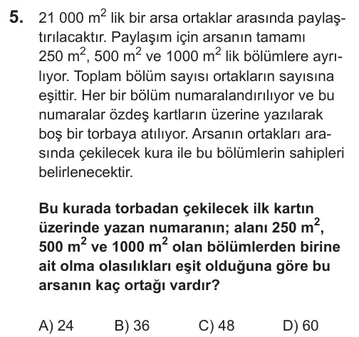 LGS 2018 Sayısal Matematik 5. Soru görseli