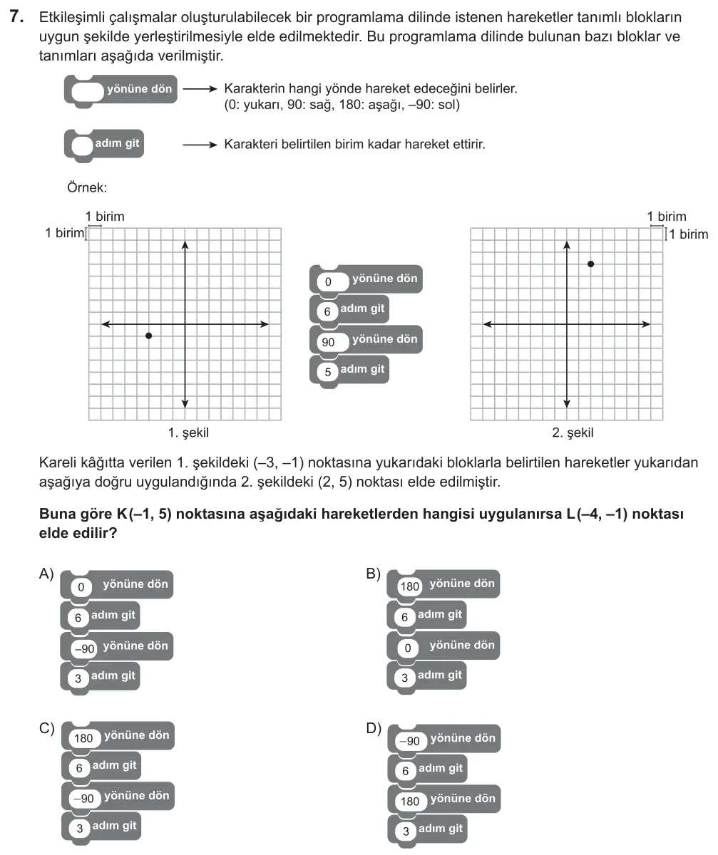 LGS 2018 Sayısal Matematik 7. Soru görseli