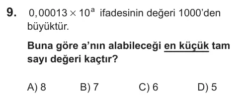 LGS 2018 Sayısal Matematik 9. Soru görseli