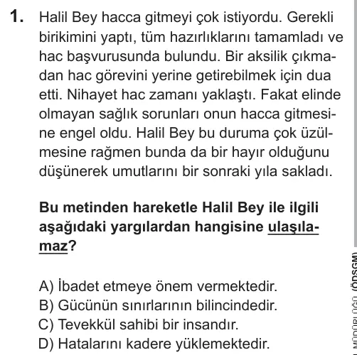 LGS 2018 Sözel Din Kültürü ve Ahlak Bilgisi 1. Soru görseli