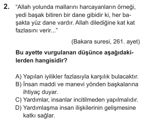 LGS 2018 Sözel Din Kültürü ve Ahlak Bilgisi 2. Soru görseli