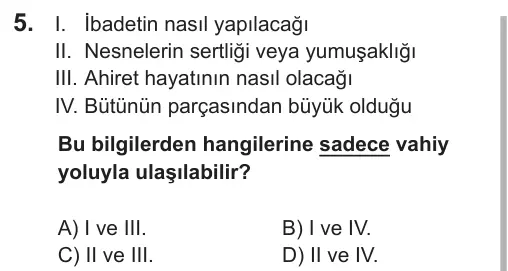 LGS 2018 Sözel Din Kültürü ve Ahlak Bilgisi 5. Soru görseli
