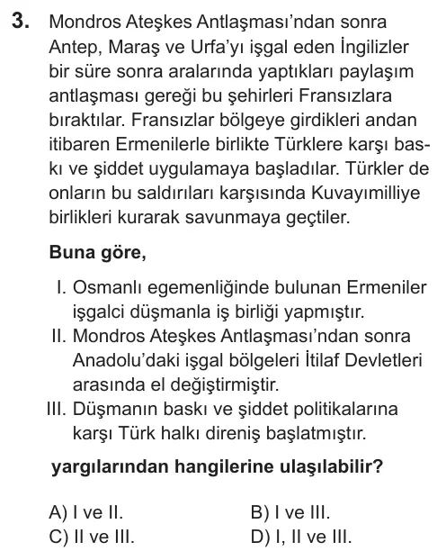 LGS 2018 Sözel T.C. İnkılap Tarihi ve Atatürkçülük 3. Soru görseli