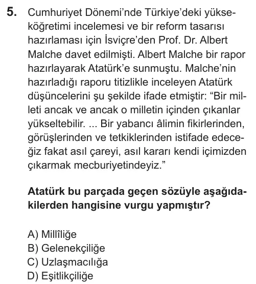 LGS 2018 Sözel T.C. İnkılap Tarihi ve Atatürkçülük 5. Soru görseli