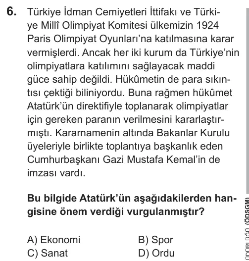 LGS 2018 Sözel T.C. İnkılap Tarihi ve Atatürkçülük 6. Soru görseli