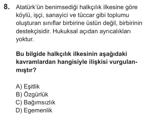 LGS 2018 Sözel T.C. İnkılap Tarihi ve Atatürkçülük 8. Soru görseli