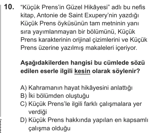 LGS 2018 Sözel Türkçe 10. Soru görseli