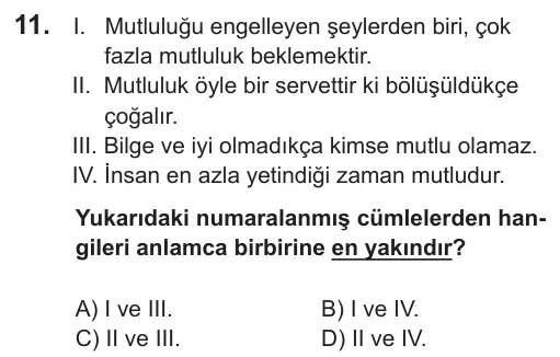 LGS 2018 Sözel Türkçe 11. Soru görseli