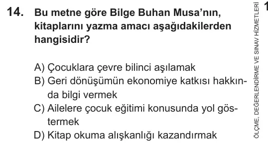 LGS 2018 Sözel Türkçe 14. Soru görseli