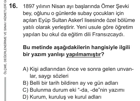 LGS 2018 Sözel Türkçe 16. Soru görseli