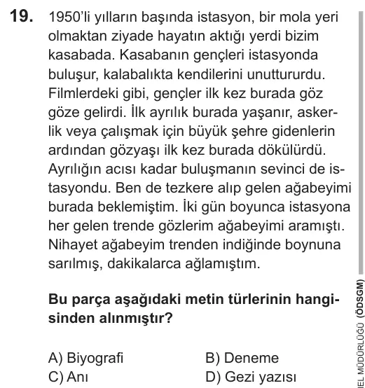 LGS 2018 Sözel Türkçe 19. Soru görseli
