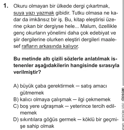 LGS 2018 Sözel Türkçe 1. Soru görseli