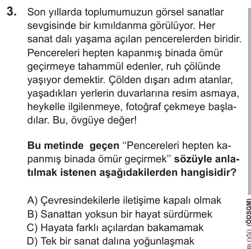LGS 2018 Sözel Türkçe 3. Soru görseli