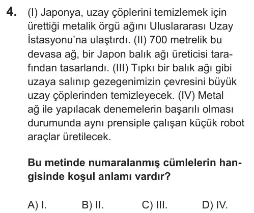 LGS 2018 Sözel Türkçe 4. Soru görseli