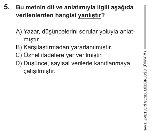 LGS 2018 Sözel Türkçe 5. Soru görseli