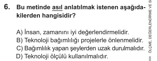 LGS 2018 Sözel Türkçe 6. Soru görseli