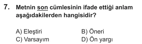 LGS 2018 Sözel Türkçe 7. Soru görseli