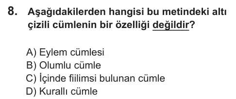 LGS 2018 Sözel Türkçe 8. Soru görseli
