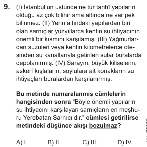 LGS 2018 Sözel Türkçe 9. Soru görseli