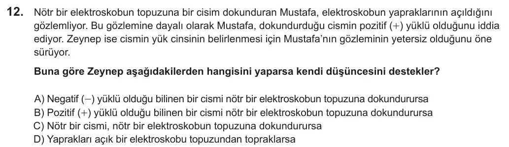 LGS 2019 Sayısal Fen Bilimleri 12. Soru görseli
