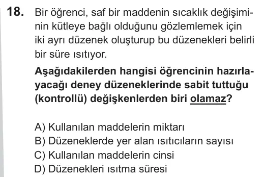 LGS 2019 Sayısal Fen Bilimleri 18. Soru görseli