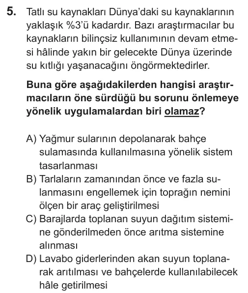 LGS 2019 Sayısal Fen Bilimleri 5. Soru görseli