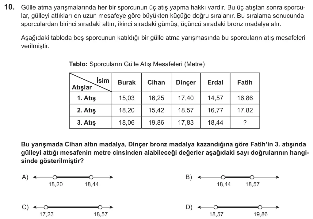 LGS 2019 Sayısal Matematik 10. Soru görseli